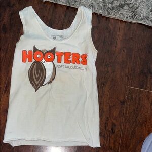Hooters White Tank Top with Orange Logo and Brown Owl